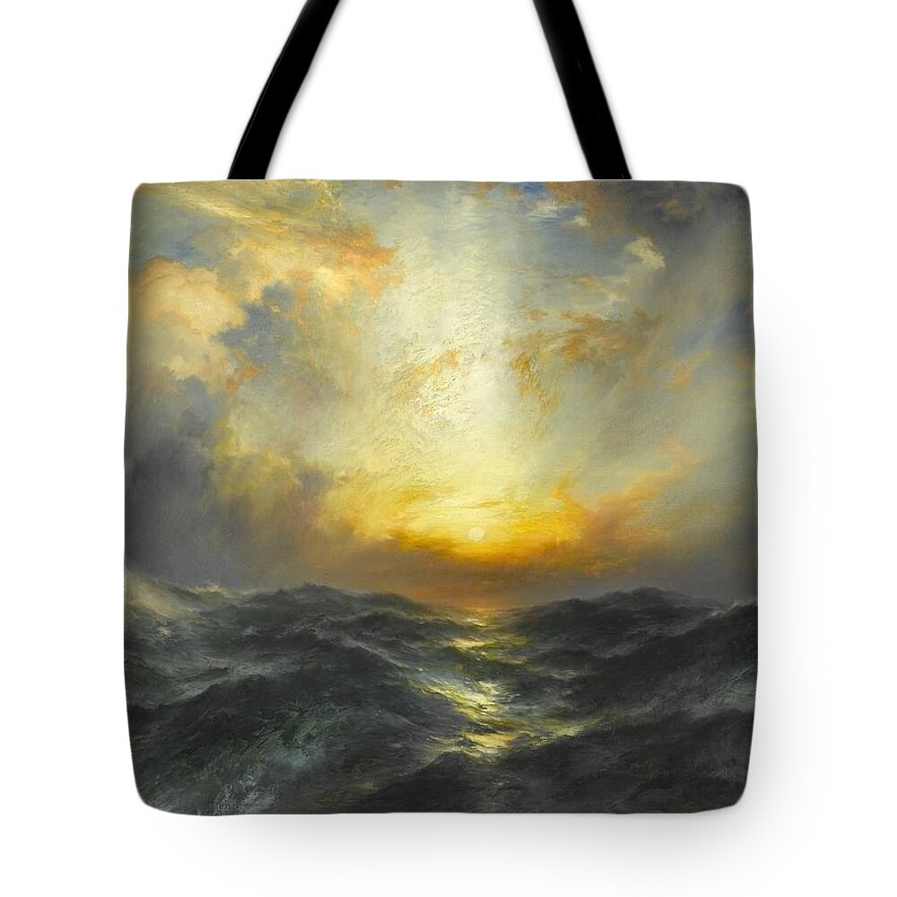 Sunset At Sea Tote Bag featuring the painting Sunset at Sea #1 by MotionAge Designs