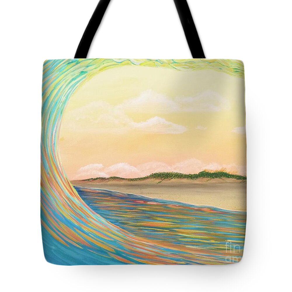 Ocean Tote Bag featuring the painting Sunset Curl by Jenn C Lindquist