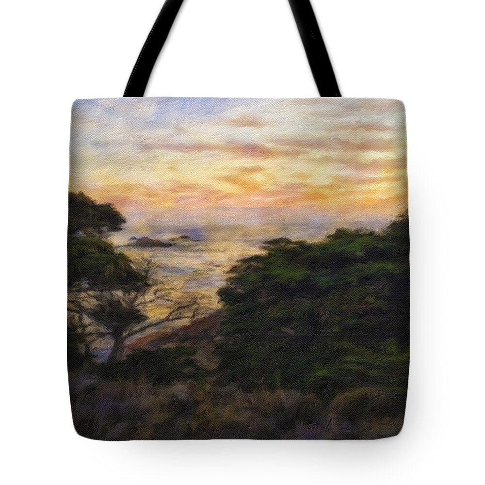 Landscape Tote Bag featuring the mixed media Sunset by Jonathan Nguyen