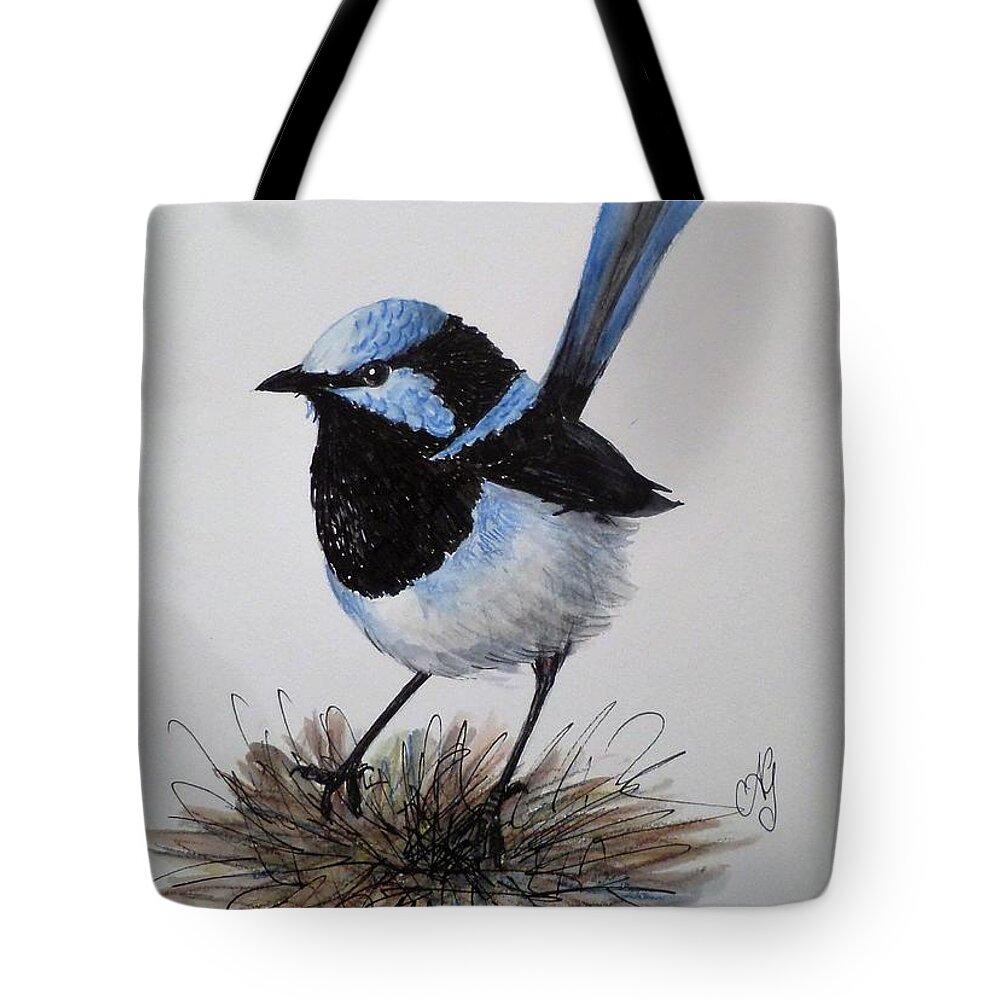 Australia Tote Bag featuring the painting Superb blue wren #1 by Anne Gardner