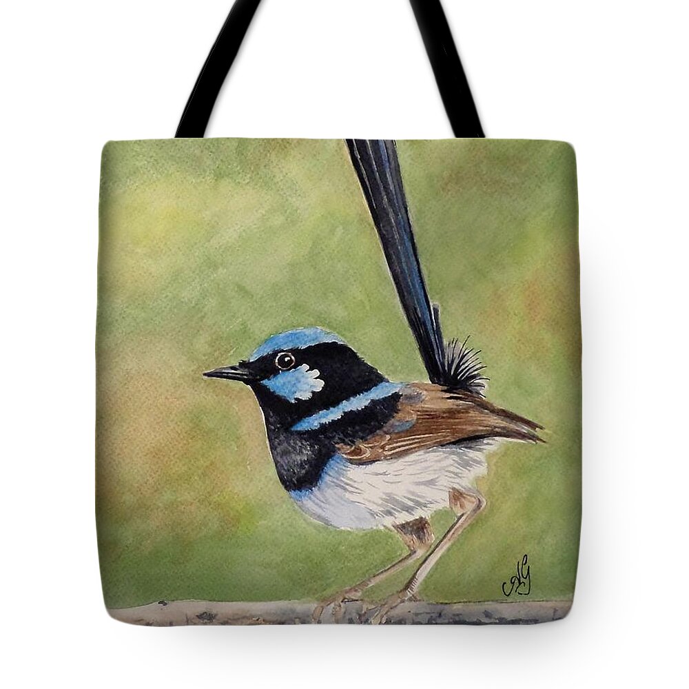 Superb Fairy Wren Tote Bag featuring the painting Superb fairy wren #1 by Anne Gardner