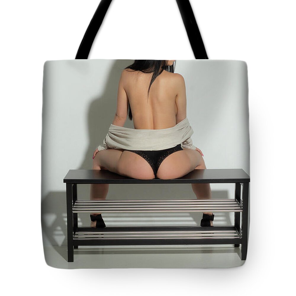 Lingerie Tote Bag featuring the photograph Sweater And Heels #1 by La Bella Vita Boudoir