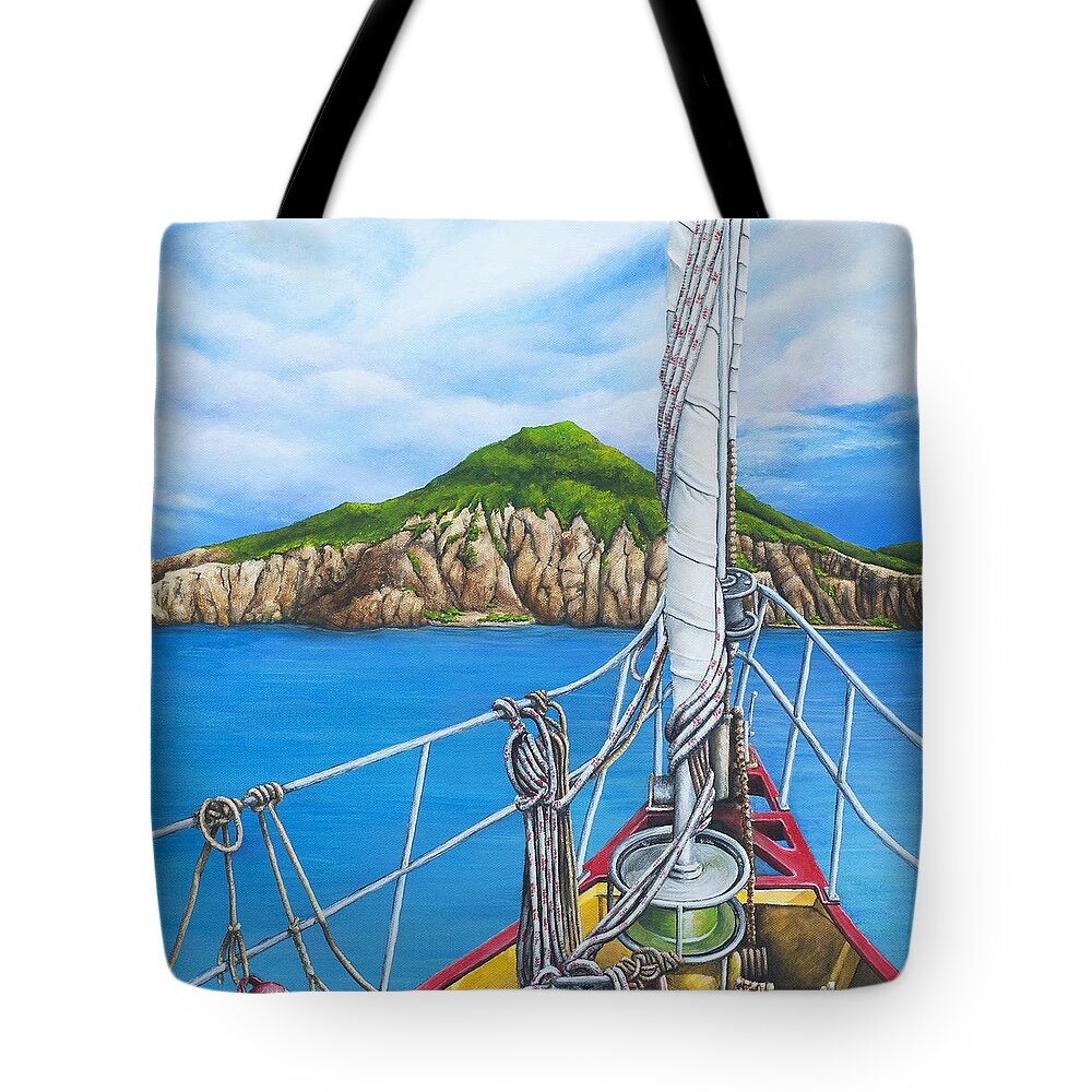Sint Maarten Tote Bag featuring the painting Take Me To Saba #1 by Cindy D Chinn