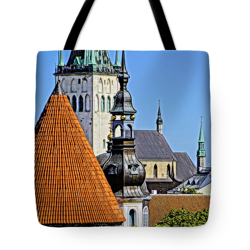 Estonia Tote Bag featuring the photograph Tallinn Steeples #1 by Dennis Cox