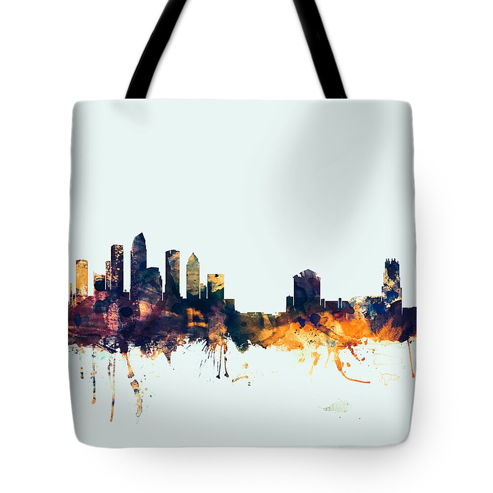 Watercolour Tote Bag featuring the digital art Tampa Florida Skyline #1 by Michael Tompsett