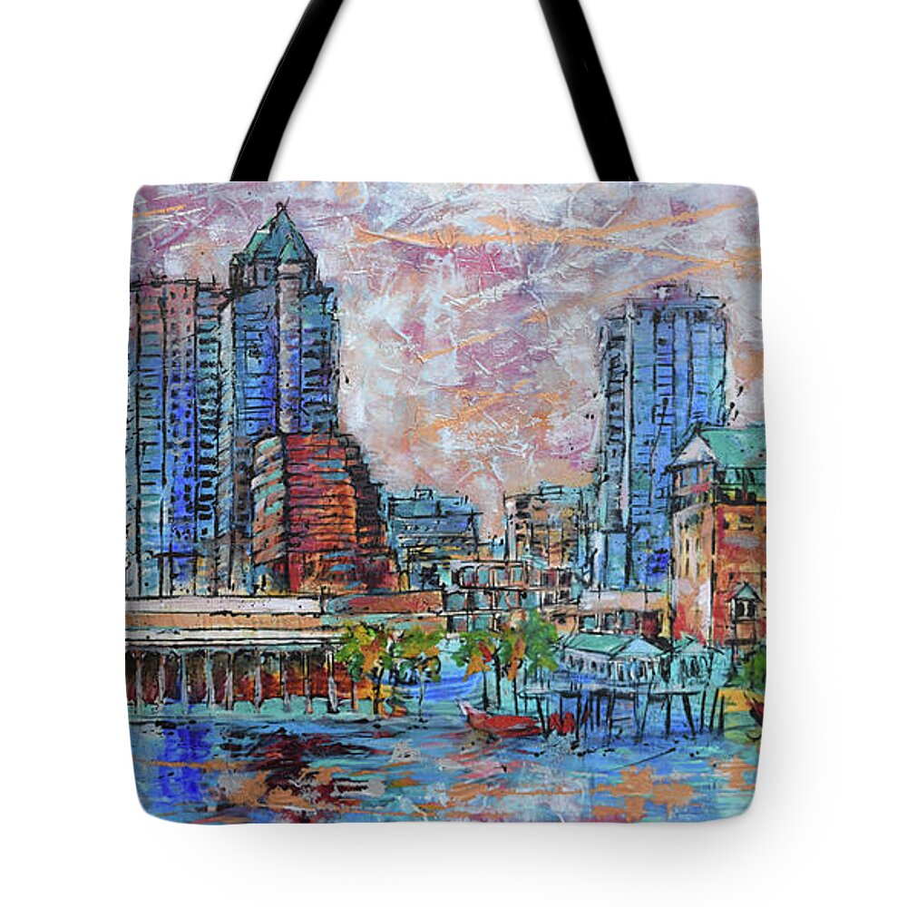  Tote Bag featuring the painting Tampa Skyline by Jyotika Shroff