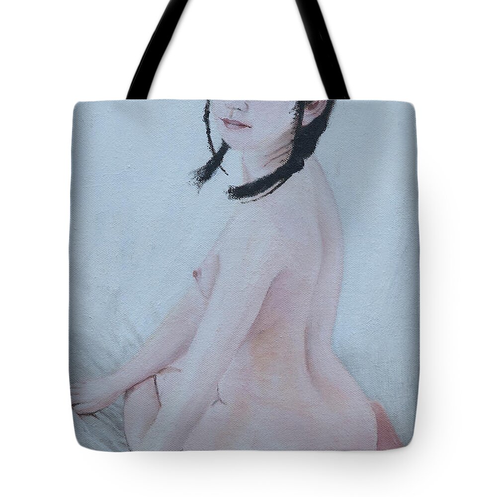 Nude Tote Bag featuring the painting Tenderness by Masami Iida