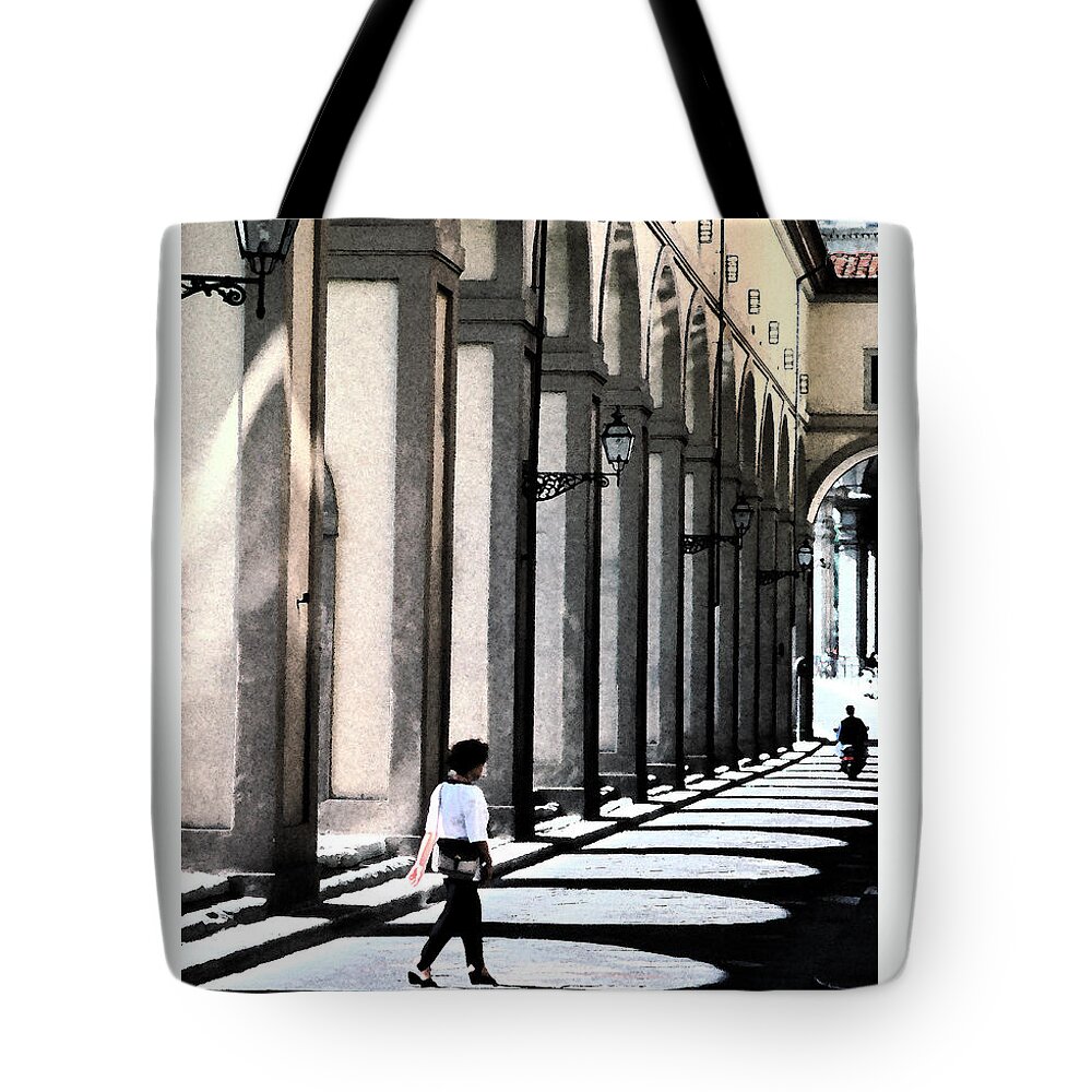 Shadows Tote Bag featuring the photograph The Arcade Florence Italy by Tom Wurl