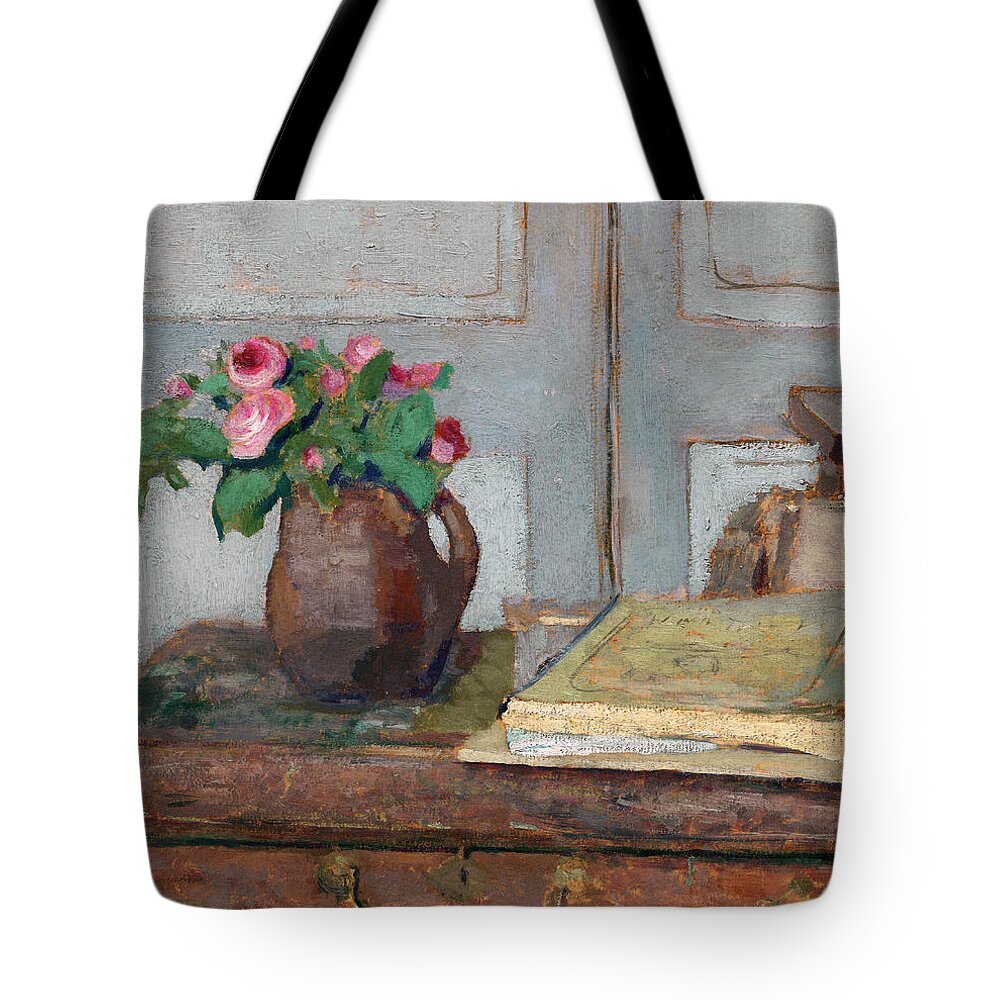 Vuillard Tote Bag featuring the painting The Artist's Paint Box and Moss Roses #1 by Edouard Vuillard