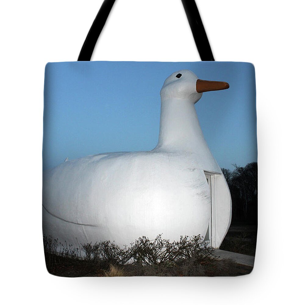 The Big Duck Tote Bag featuring the photograph The Big Duck Flanders New York #1 by Bob Savage