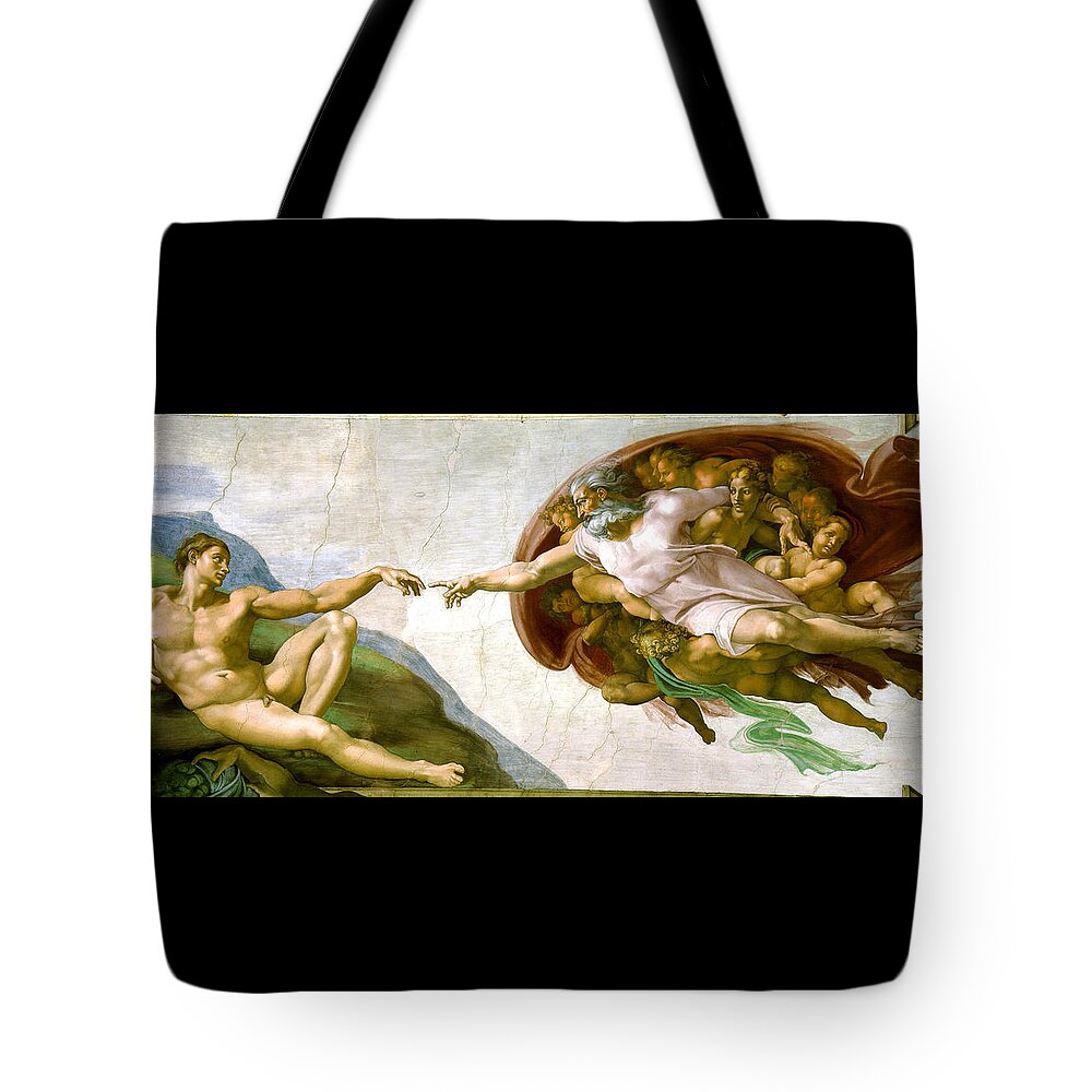 Michelangelo Tote Bag featuring the painting The Creation Of Adam by Michelangelo
