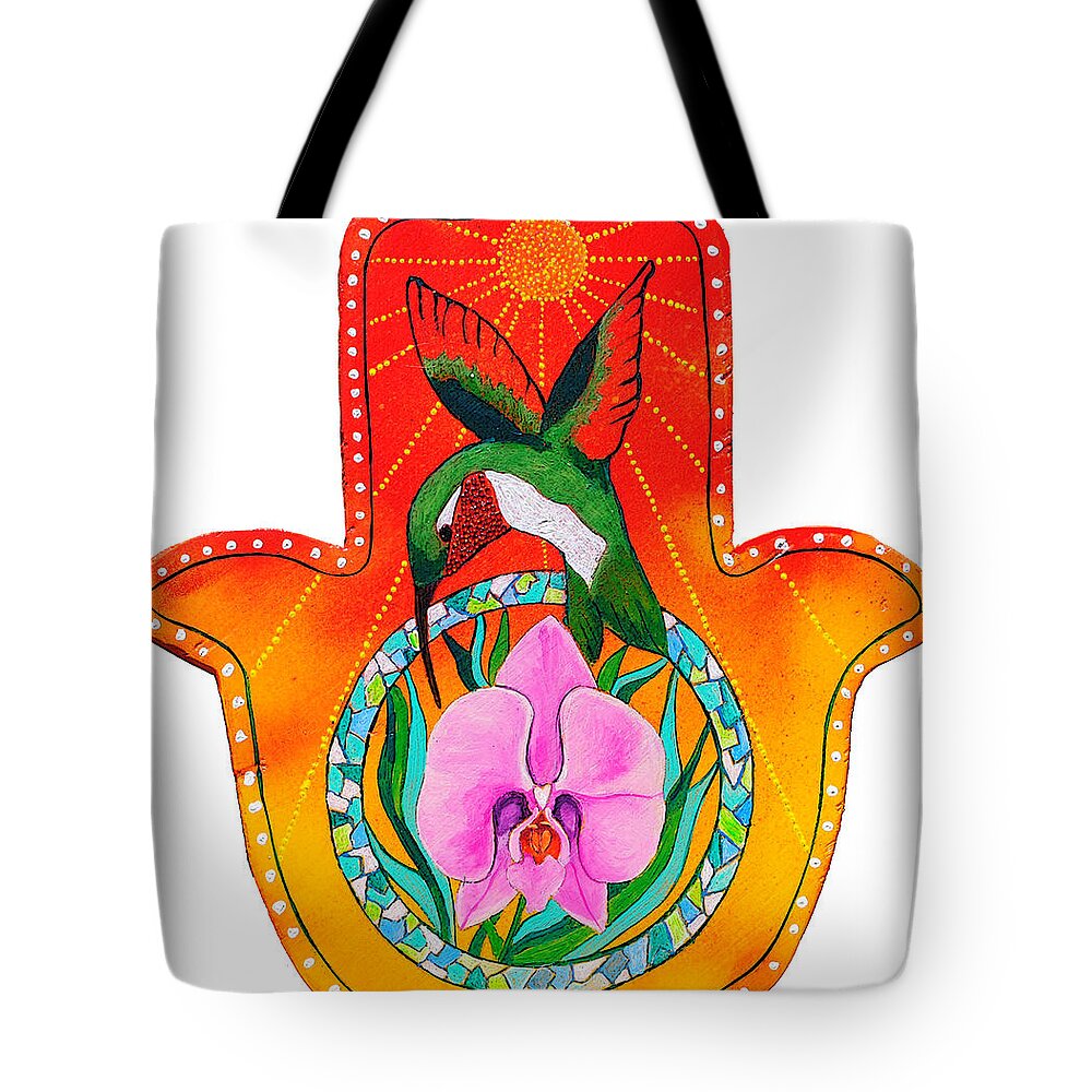 Hamsa Tote Bag featuring the painting The Humming Hamsa by Patricia Arroyo