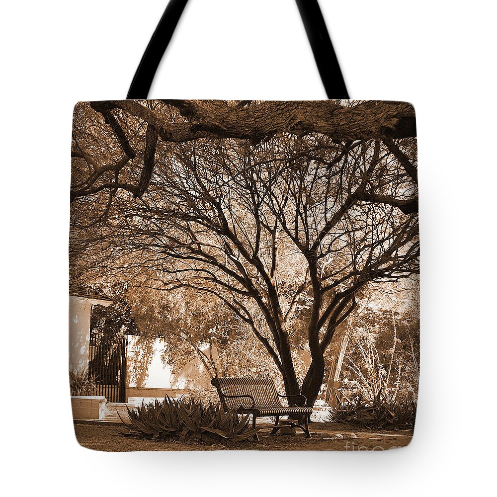 Fine Art Tote Bag featuring the photograph The Lonely Bench #1 by Donna Greene