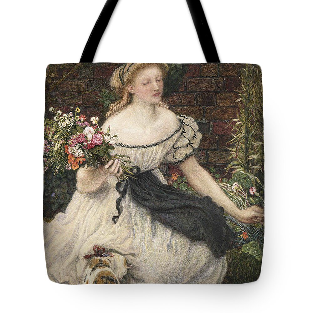 Ford Madox Brown Tote Bag featuring the painting The Nosegay by MotionAge Designs