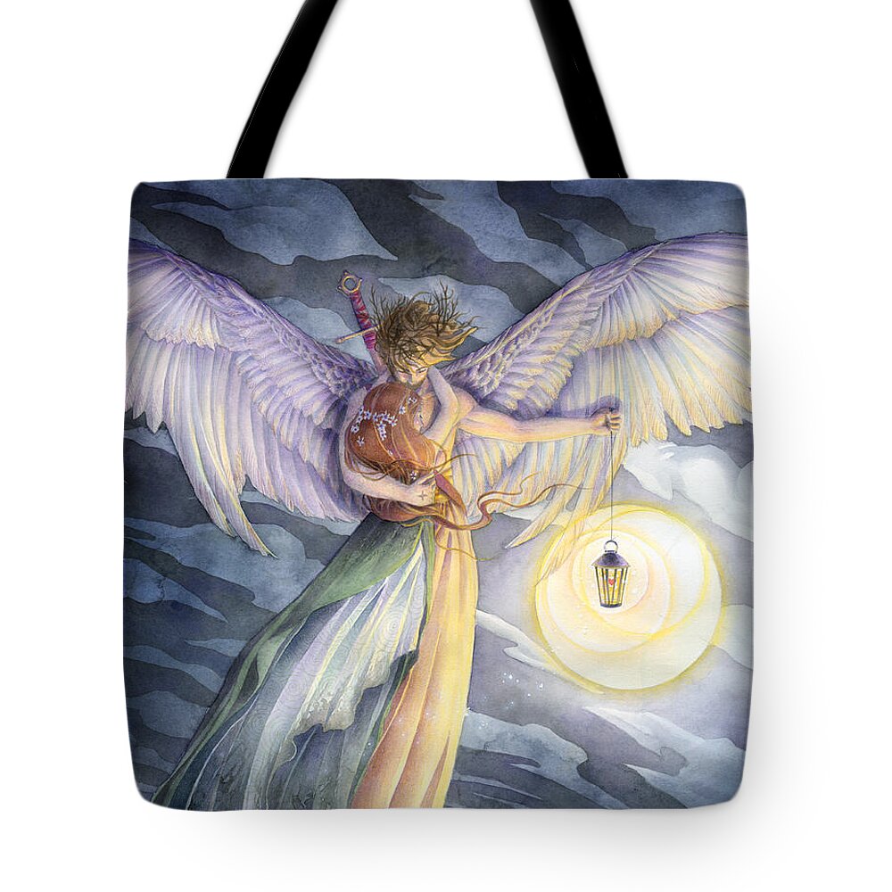 Angel Tote Bag featuring the painting The Protector #1 by Sara Burrier