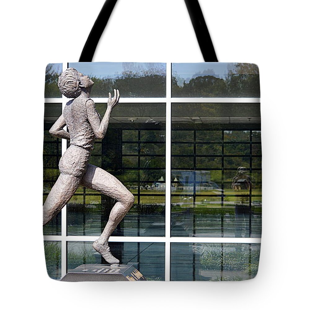 Statue Tote Bag featuring the photograph The Runner #1 by AJ Schibig
