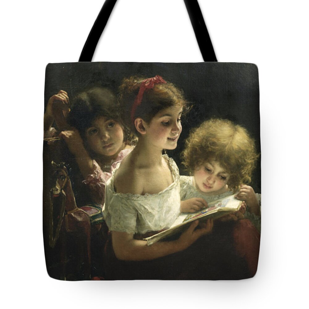 Alexei Alexeevich Harlamoff (russian Tote Bag featuring the painting The story book by Alexei Alexeevich