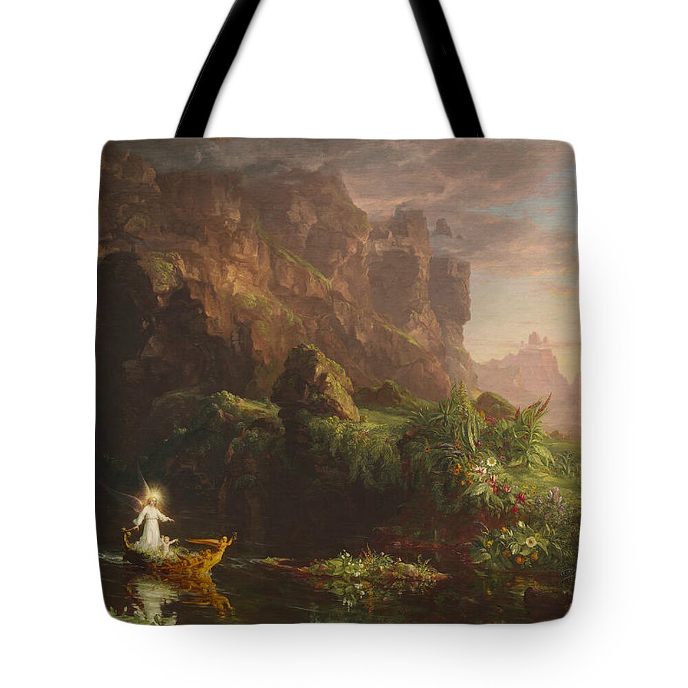 Thomas Cole Tote Bag featuring the painting The Voyage of Life, Childhood, from 1842 by Thomas Cole