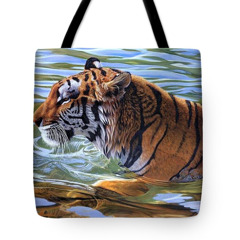 Tiger Tote Bag featuring the digital art Tiger #1 by Maye Loeser