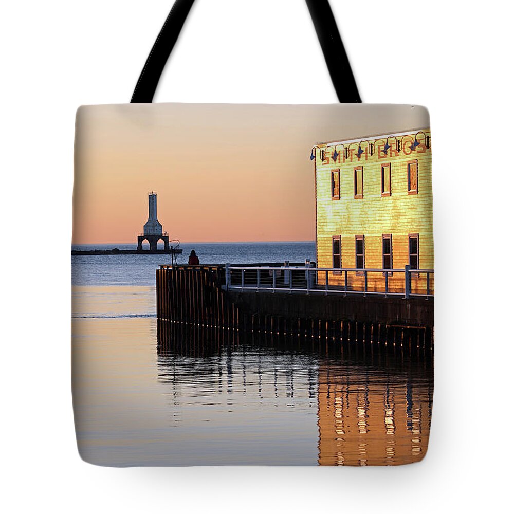Port Washington Tote Bag featuring the photograph Time to reflect by Eric Curtin