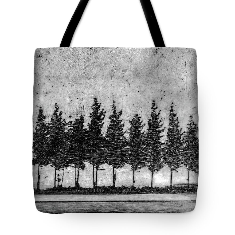 Tree Tote Bag featuring the mixed media Tree Road by Roseanne Jones