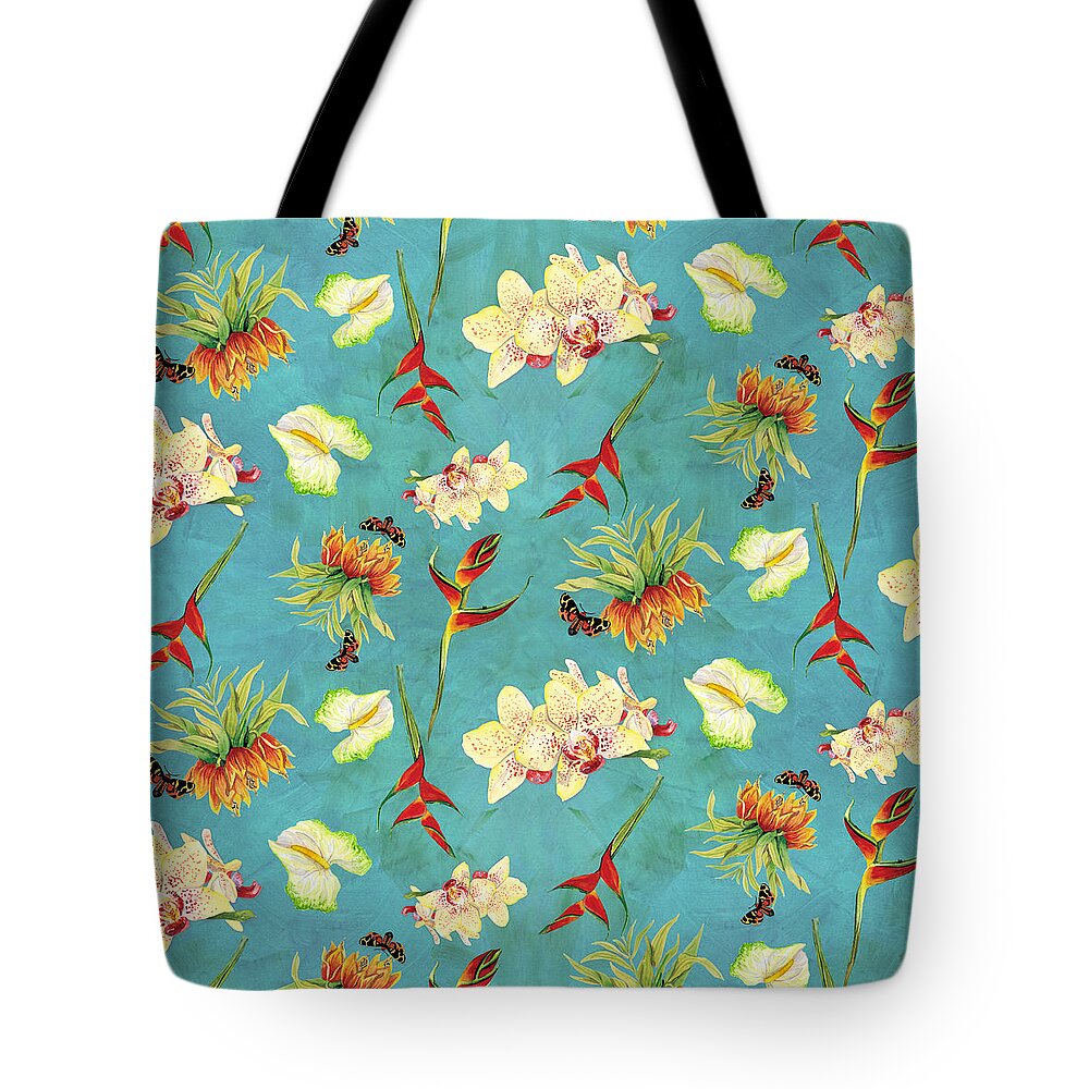 Orchid Tote Bag featuring the painting Tropical Island Floral Half Drop Pattern by Audrey Jeanne Roberts