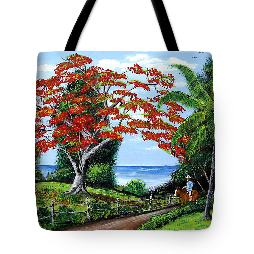 Tropical Landscape Tote Bag featuring the painting Tropical Landscape by Luis F Rodriguez