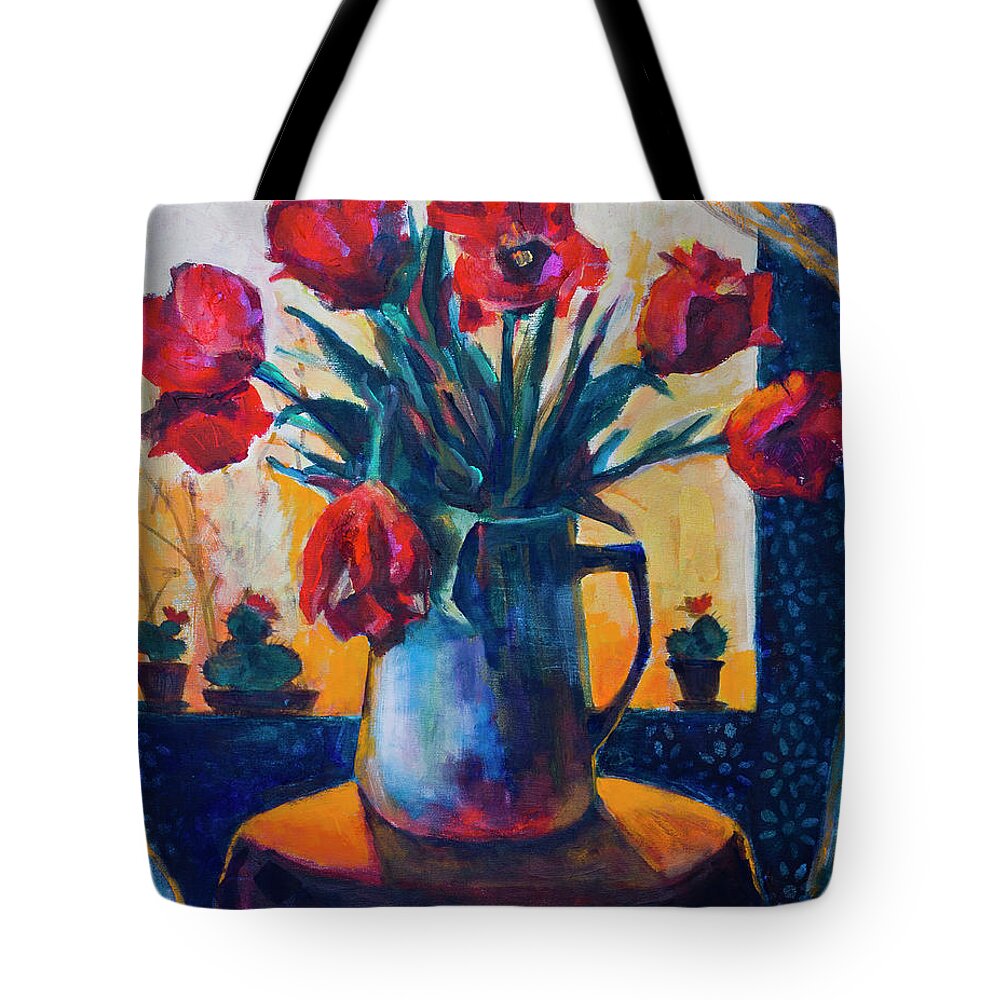  Tote Bag featuring the painting Tulips and cacti #1 by Maxim Komissarchik