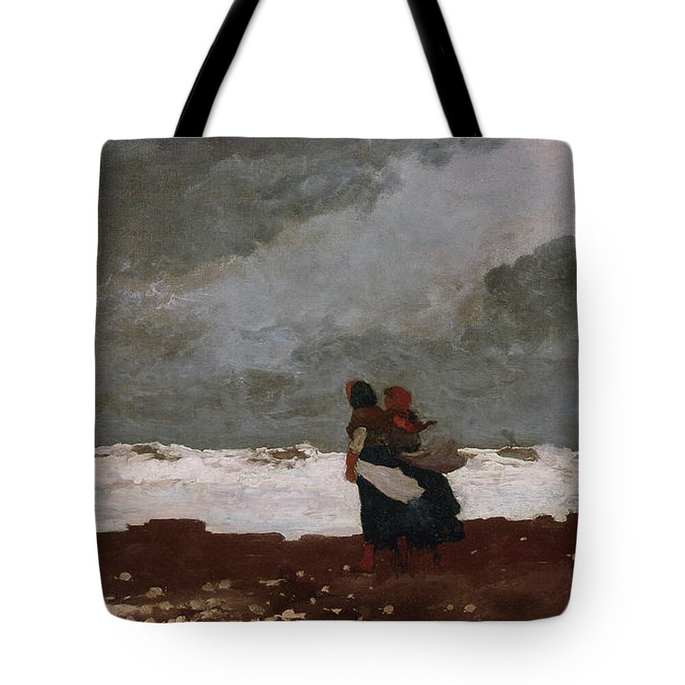 Winslow Homer Tote Bag featuring the painting Two Figures by the Sea #5 by Winslow Homer