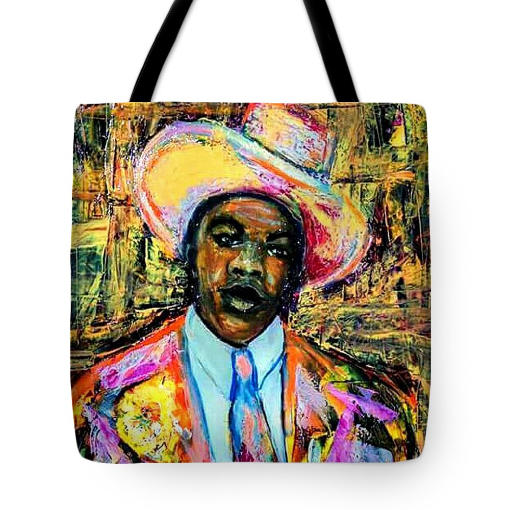 Family-friendly Uncle Tote Bag featuring the painting Uncle Jr. #2 by Tyrone Hart