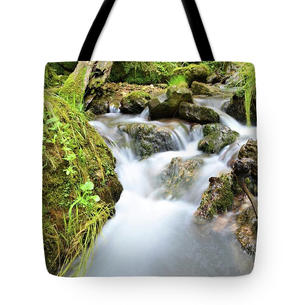 Mossy Tote Bag featuring the photograph Upstream #1 by Bonfire Photography