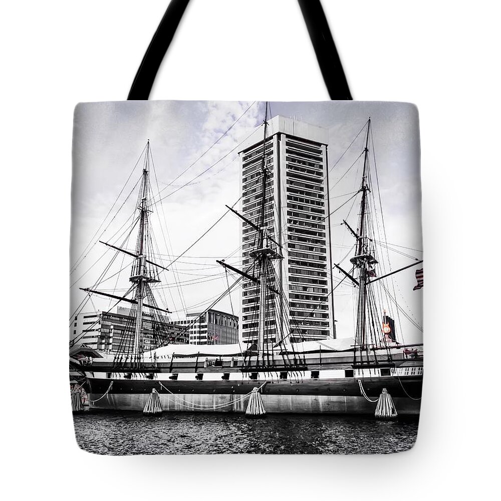 Ship Tote Bag featuring the photograph U.S.S. Constellation by Chris Montcalmo
