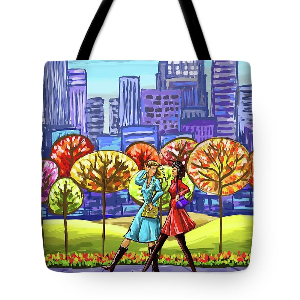 Walking In The Park Tote Bag featuring the painting Walking in the park #1 by Tim Gilliland