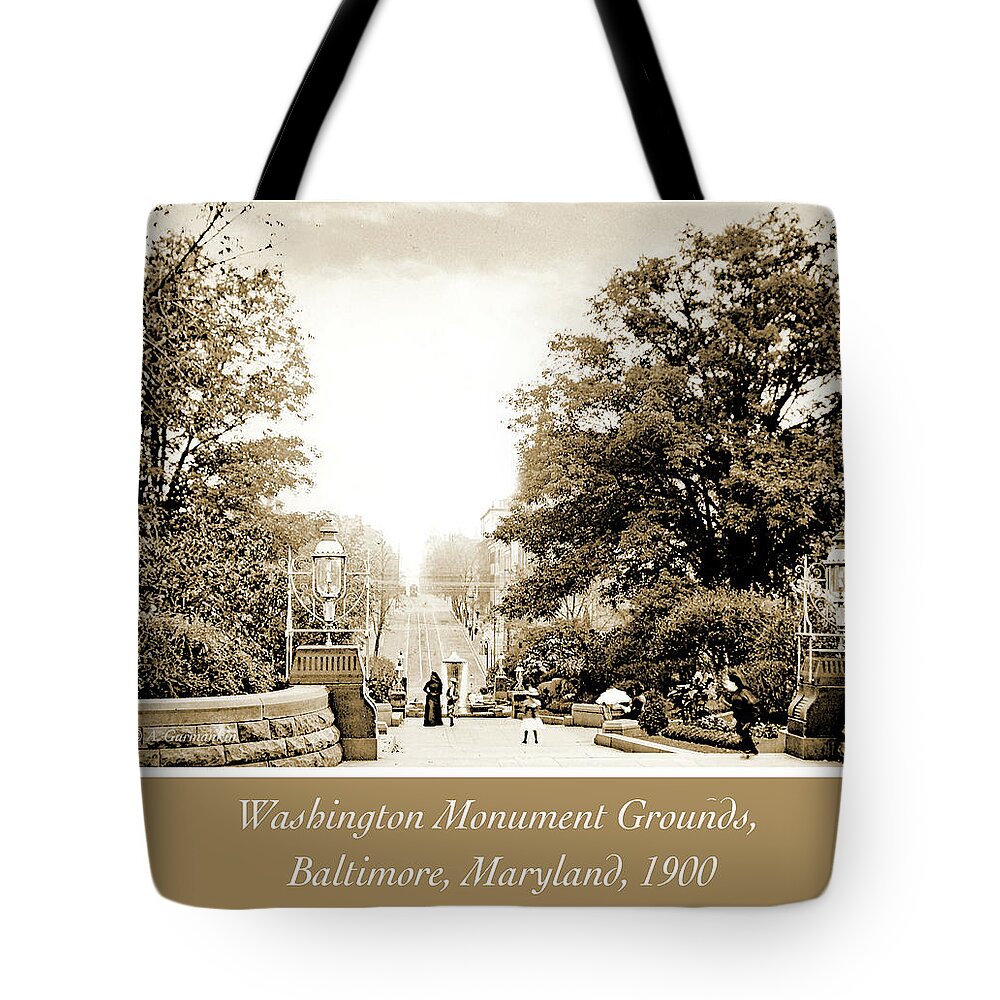 Baltimore Tote Bag featuring the photograph Washington Monument Grounds Baltimore, 1900 Vintage Photograph #1 by A Macarthur Gurmankin