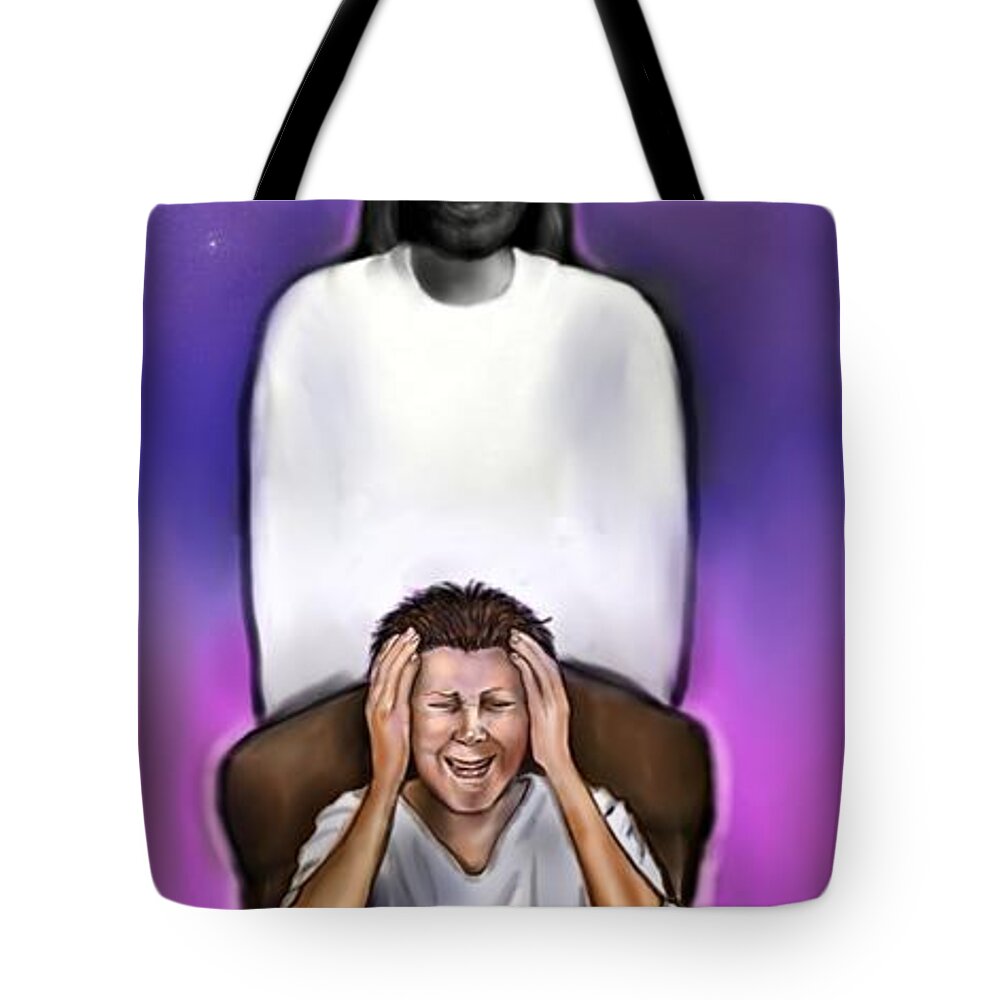 Jesus Tote Bag featuring the digital art We Are Not Alone #1 by Carmen Cordova
