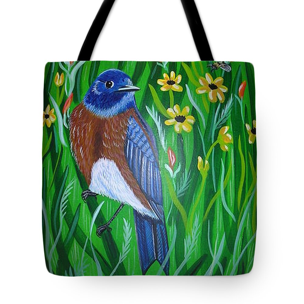 Western Bluebird Tote Bag featuring the painting Western Bluebird #2 by Jennifer Lake