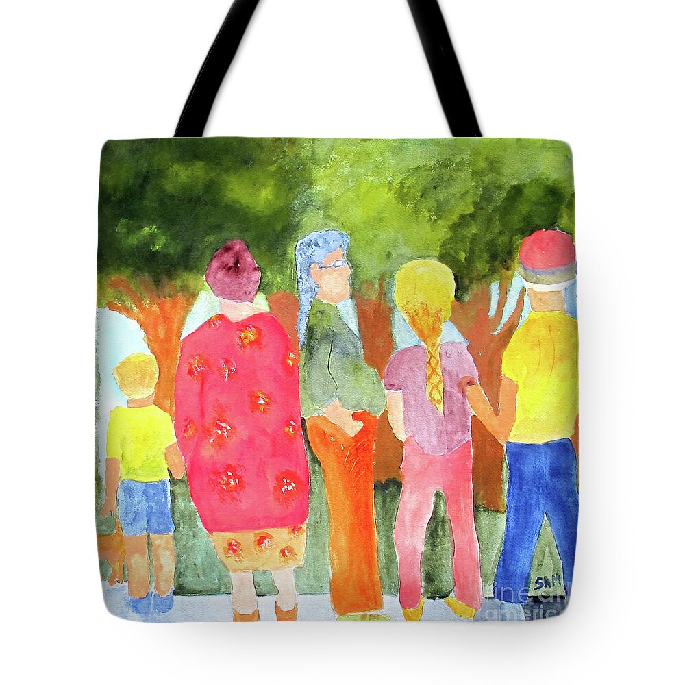 People Tote Bag featuring the painting What's to See by Sandy McIntire