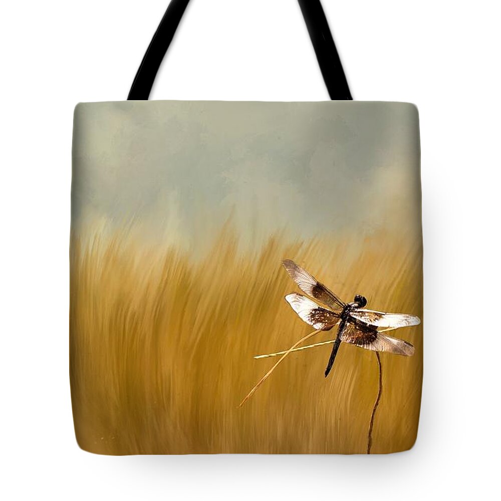 Dragonfly Tote Bag featuring the photograph Widow Skimmer in Grass by Peggy Blackwell