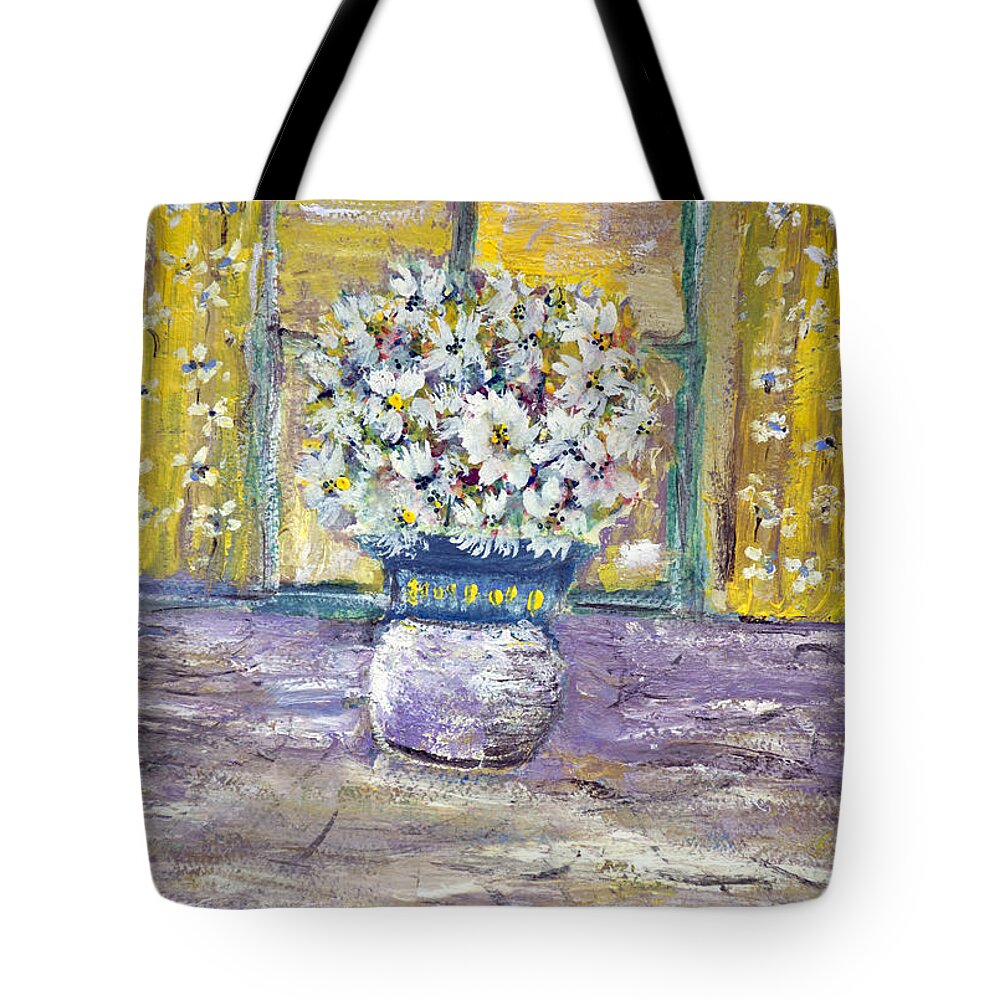 Spring Wildflowers On Table Tote Bag featuring the painting Windowpane by Don Wright