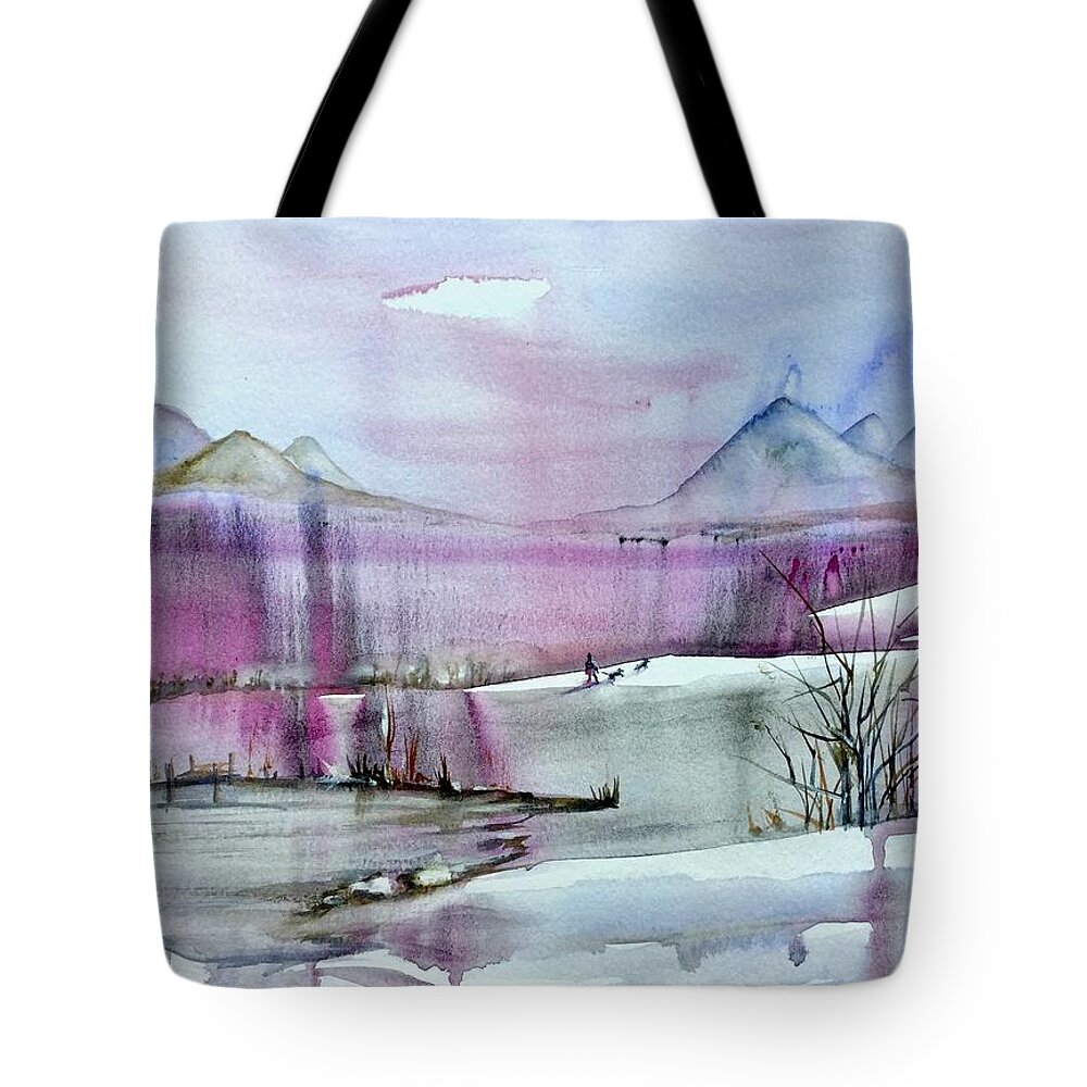 Winter Scene Tote Bag featuring the painting Winter afternoon #1 by Katerina Kovatcheva