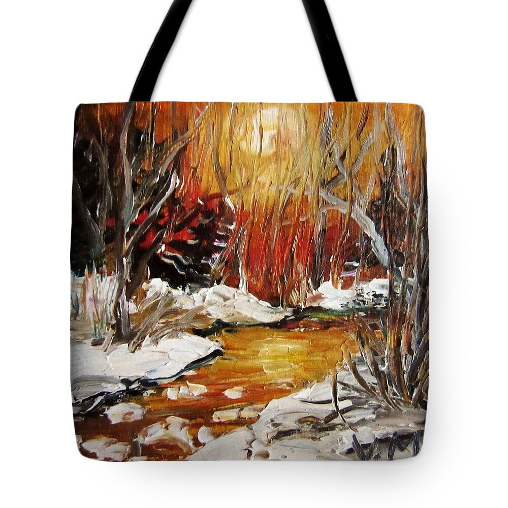 Landscape Tote Bag featuring the painting Winter #1 by Vesna Martinjak