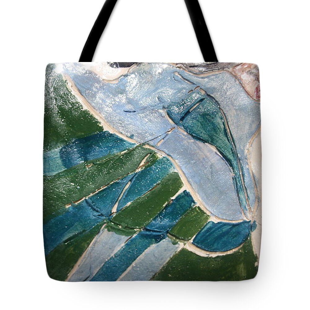 Jesus Tote Bag featuring the ceramic art Yell - tile #1 by Gloria Ssali