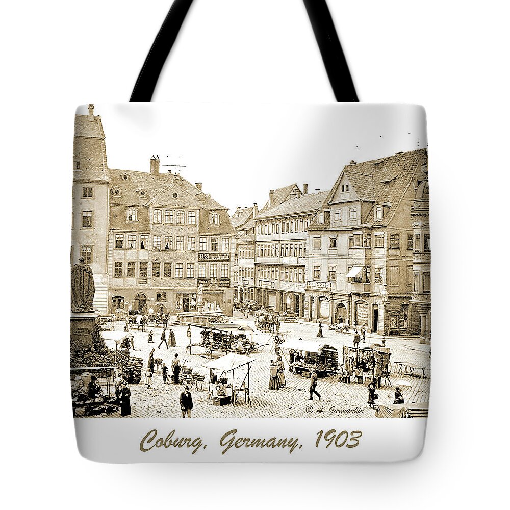 Street Tote Bag featuring the photograph Street Market, Coburg, Germany, 1903, Vintage Photograph #10 by A Macarthur Gurmankin