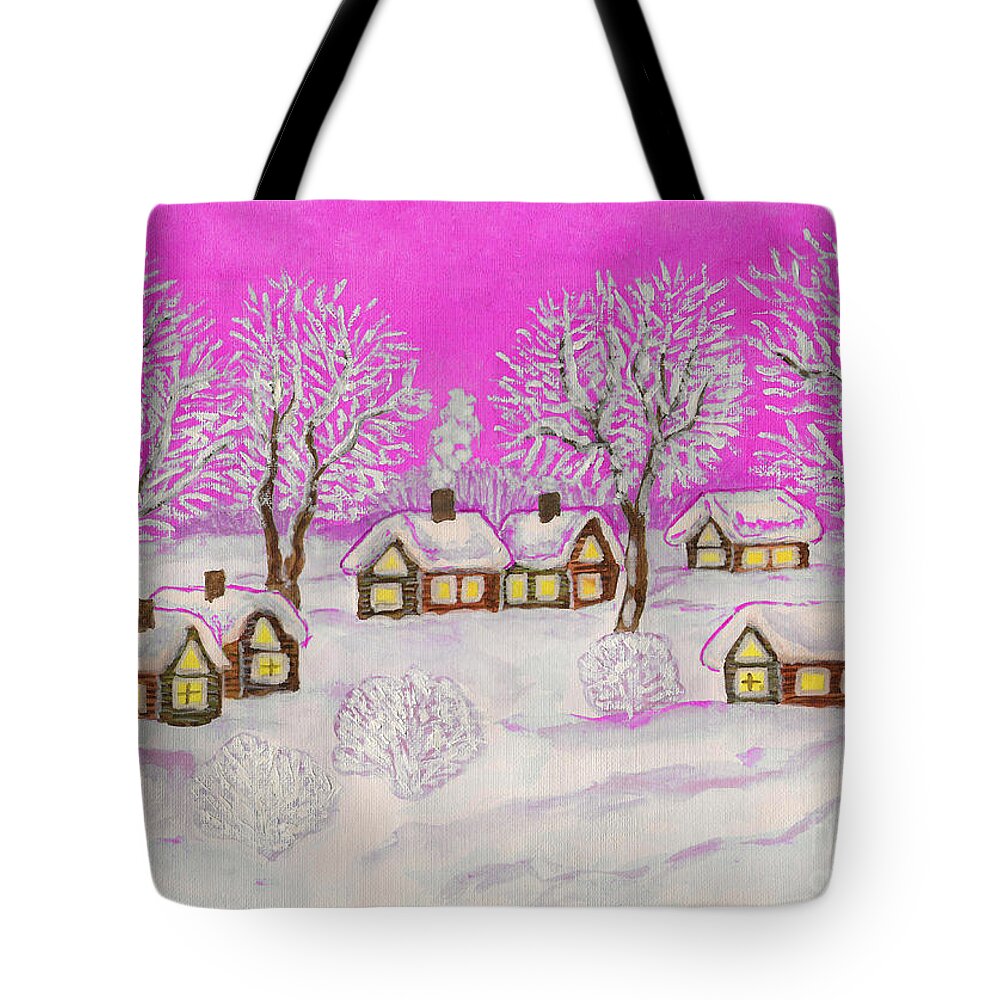 Art Tote Bag featuring the painting Winter landscape, painting #10 by Irina Afonskaya
