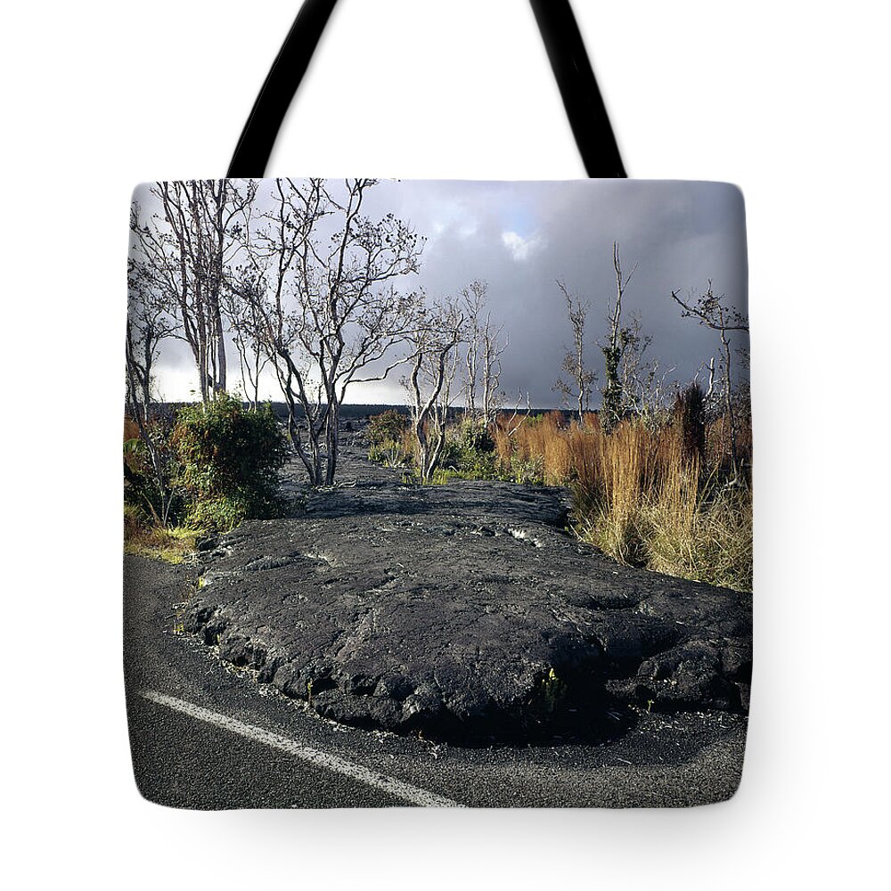 Volcano Tote Bag featuring the photograph 100925 Lava Flow On Road HI by Ed Cooper Photography