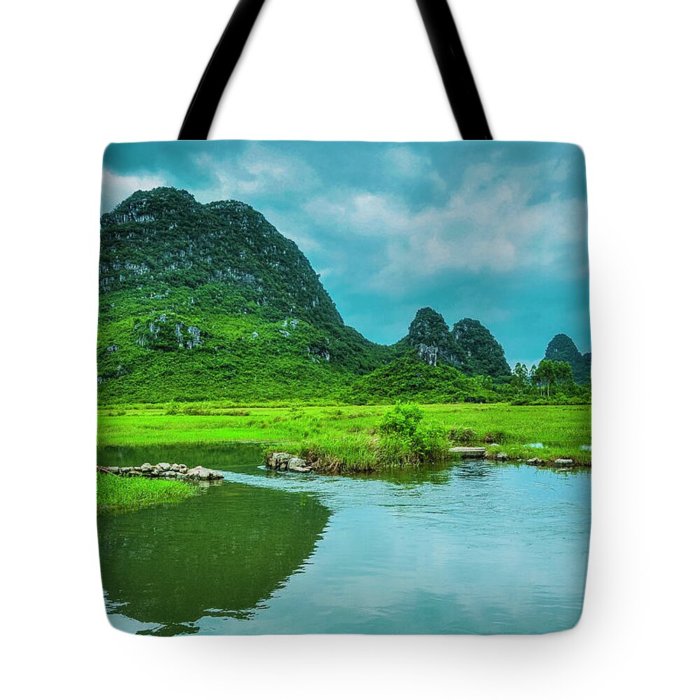 Landscape Tote Bag featuring the photograph Karst rural scenery in spring #105 by Carl Ning