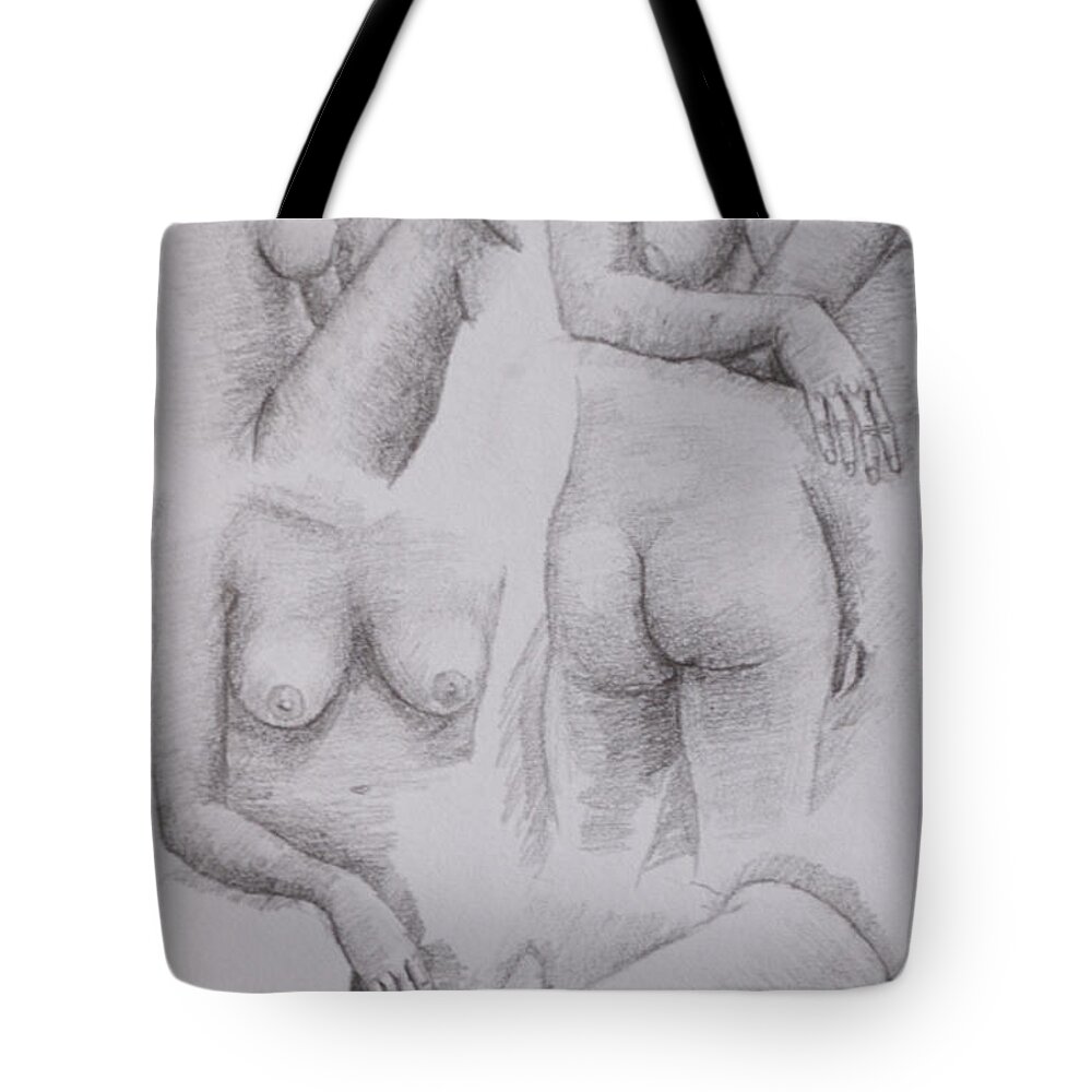 Nude Tote Bag featuring the drawing Nude study #108 by Masami Iida