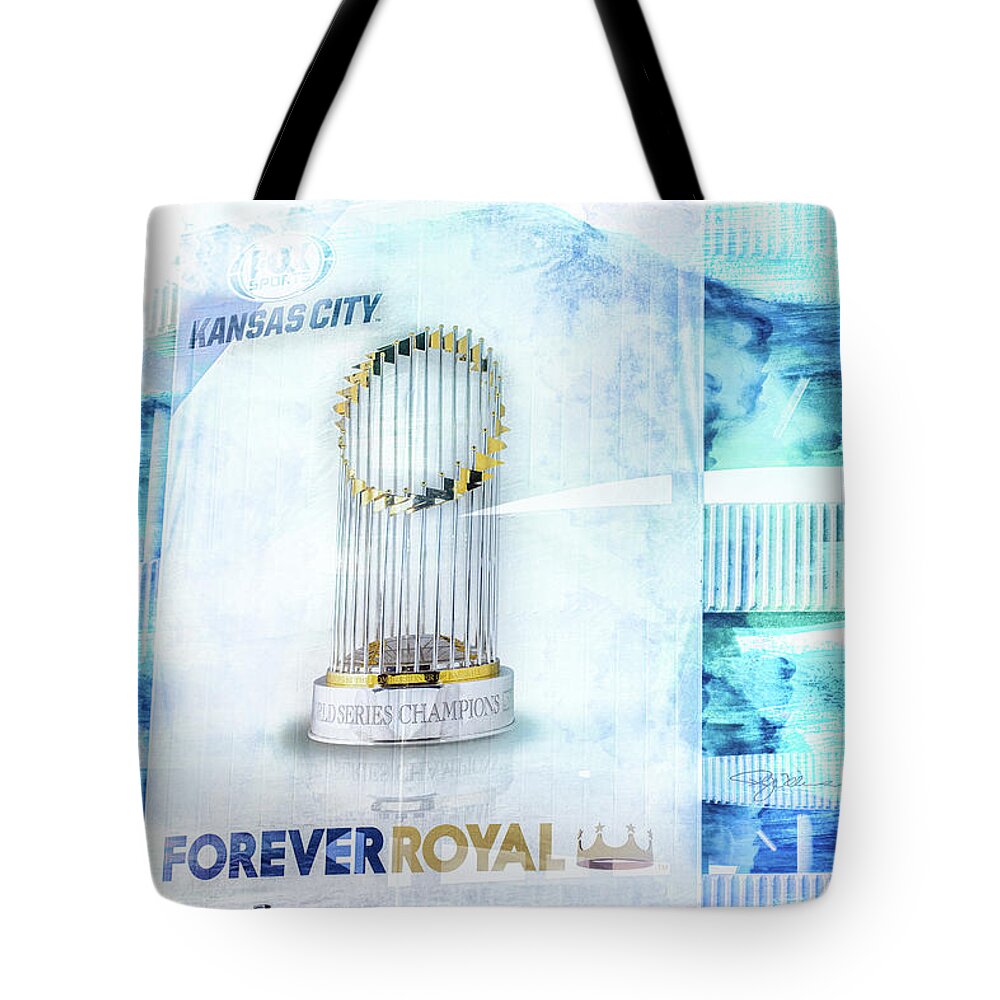 Kansas City Tote Bag featuring the photograph 10922 World Series Trophy by Pamela Williams
