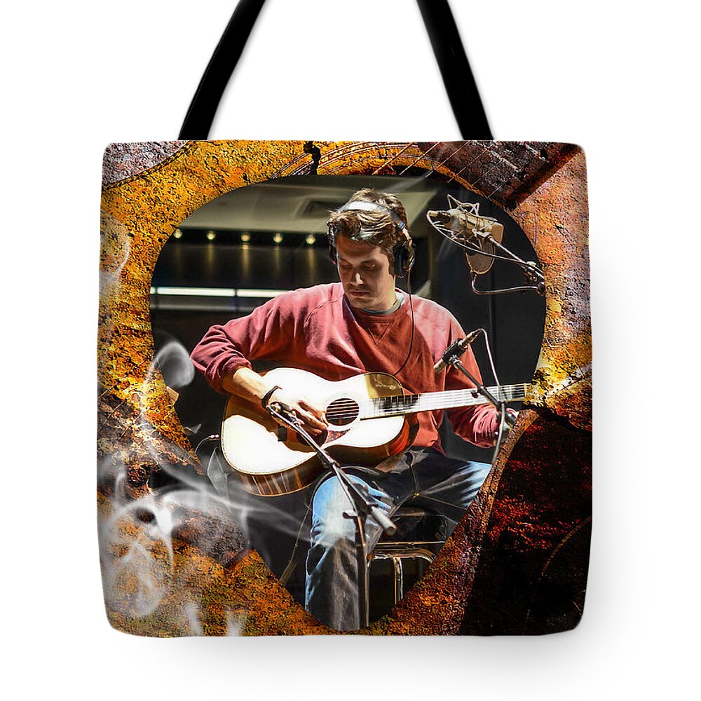 John Mayer Tote Bag featuring the mixed media John Mayer Art #11 by Marvin Blaine