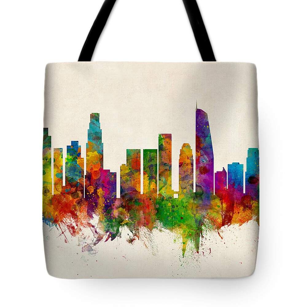 Los Angeles Tote Bag featuring the digital art Los Angeles California Skyline by Michael Tompsett